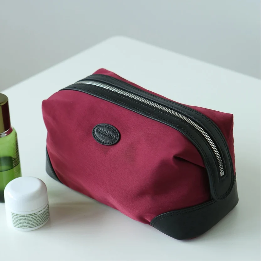 Leather-Nylon Travel Wash Bag