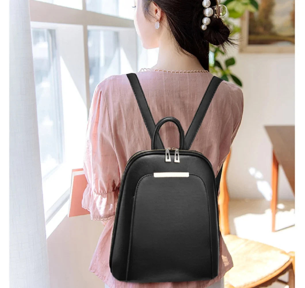 Women’s Leather Double Zipper Backpack